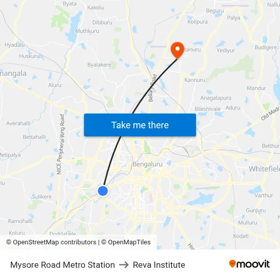 Mysore Road Metro Station to Reva Institute map