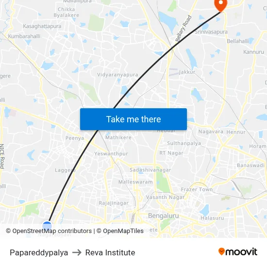 Papareddypalya to Reva Institute map