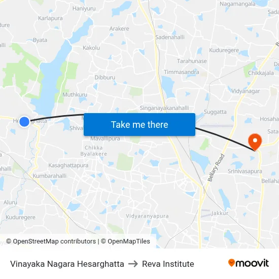 Vinayaka Nagara Hesarghatta to Reva Institute map