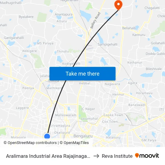 Aralimara Industrial Area Rajajinagara to Reva Institute map