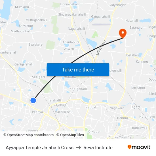 Ayyappa Temple Jalahalli Cross to Reva Institute map