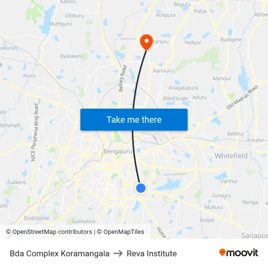 Bda Complex Koramangala to Reva Institute map