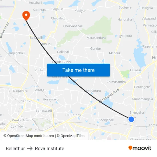 Bellathur to Reva Institute map