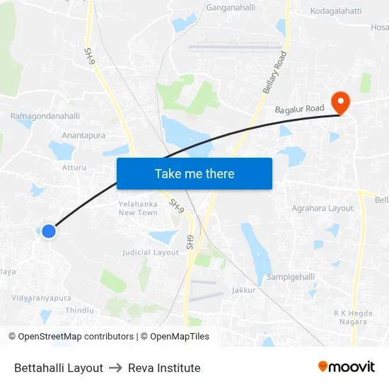 Bettahalli Layout to Reva Institute map