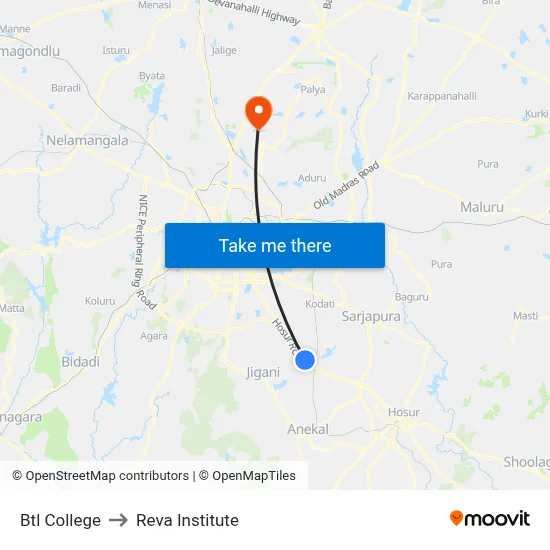 Btl College to Reva Institute map