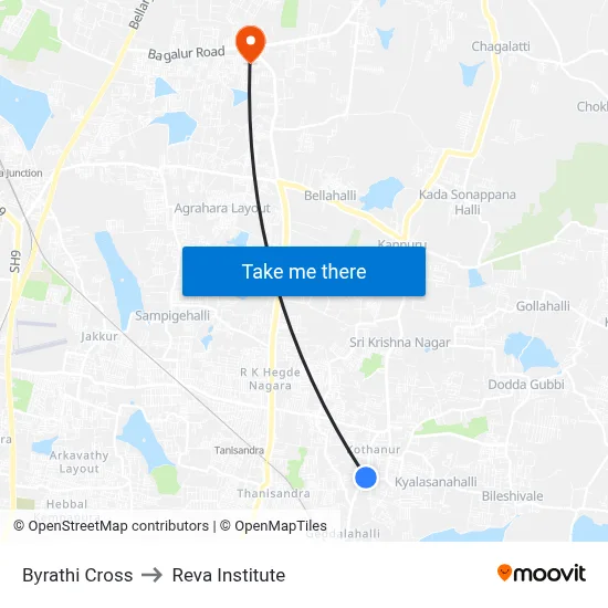 Byrathi Cross to Reva Institute map