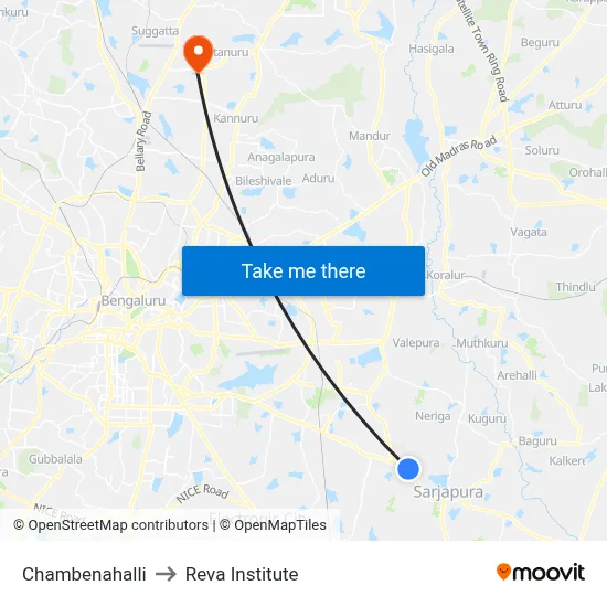 Chambenahalli to Reva Institute map