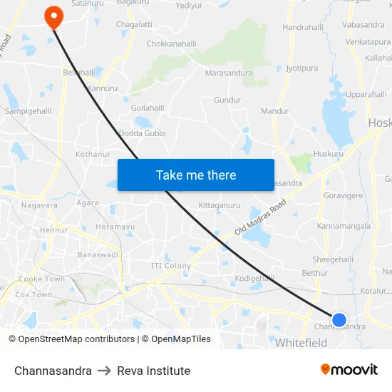 Channasandra to Reva Institute map