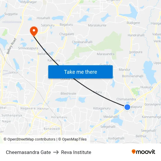 Cheemasandra Gate to Reva Institute map