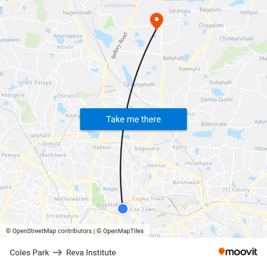 Coles Park to Reva Institute map