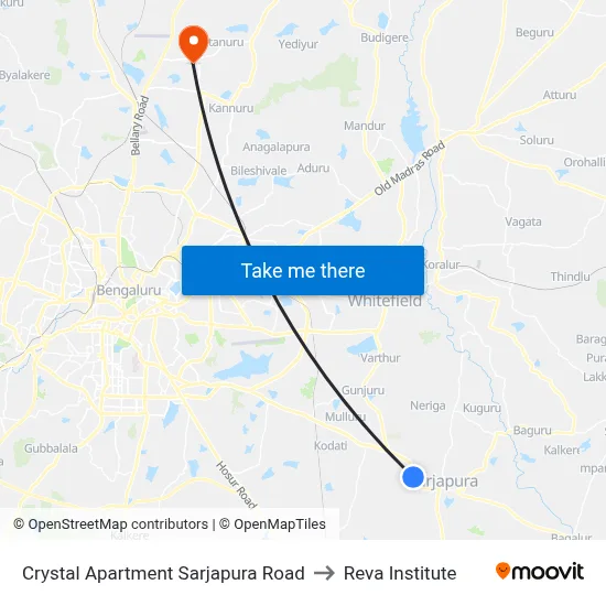 Crystal Apartment Sarjapura Road to Reva Institute map