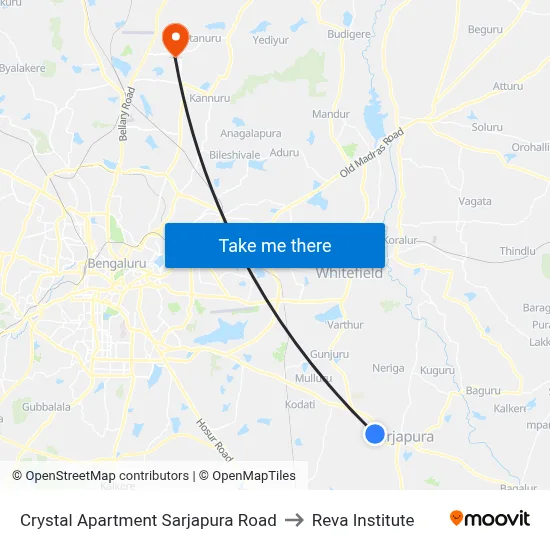 Crystal Apartment Sarjapura Road to Reva Institute map