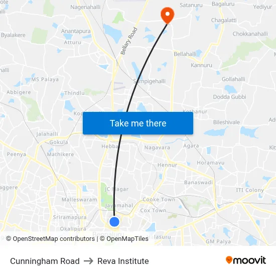 Cunningham Road to Reva Institute map