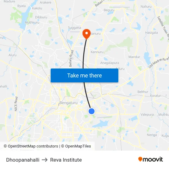 Dhoopanahalli to Reva Institute map