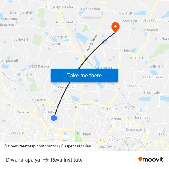Diwanarapalya to Reva Institute map