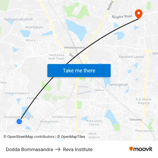 Dodda Bommasandra to Reva Institute map