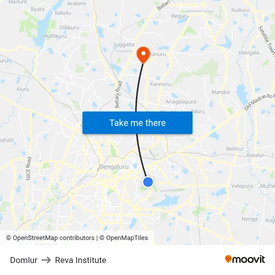 Domlur to Reva Institute map