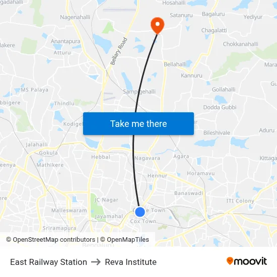 East Railway Station to Reva Institute map