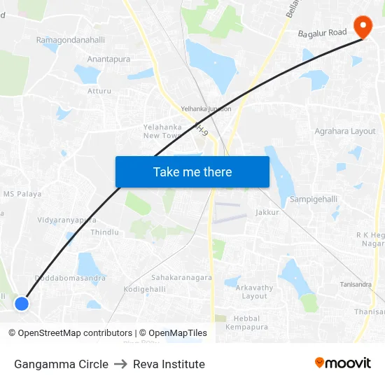Gangamma Circle to Reva Institute map