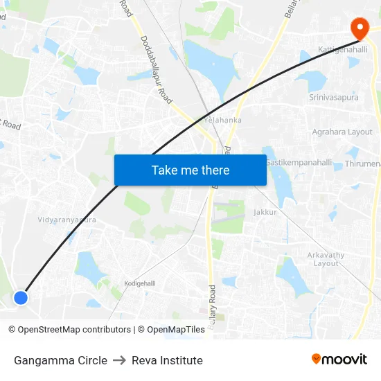 Gangamma Circle to Reva Institute map