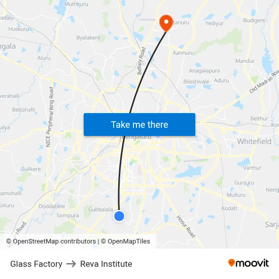 Glass Factory to Reva Institute map