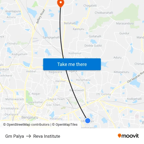 Gm Palya to Reva Institute map