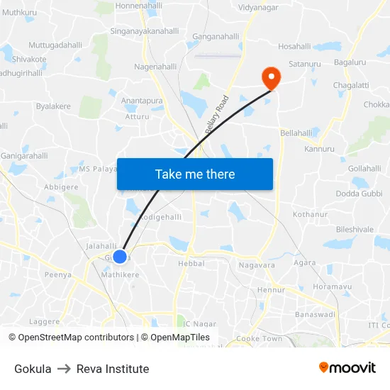 Gokula to Reva Institute map