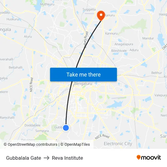 Gubbalala Gate to Reva Institute map