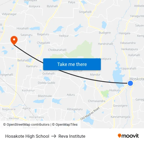 Hosakote High School to Reva Institute map