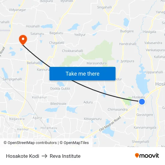 Hosakote Kodi to Reva Institute map