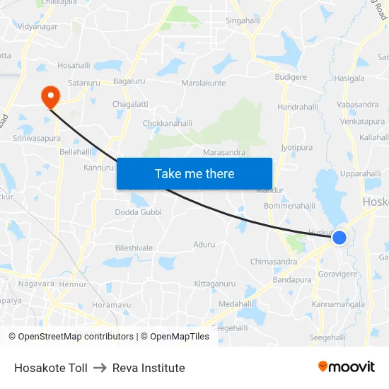 Hosakote Toll to Reva Institute map