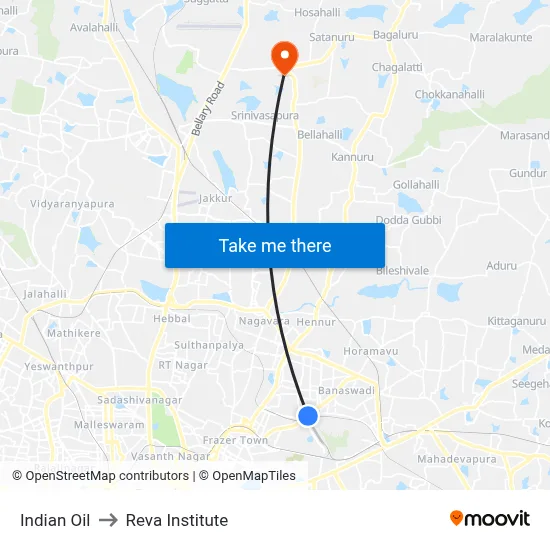 Indian Oil to Reva Institute map
