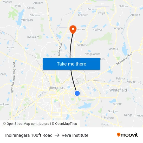 Indiranagara 100ft Road to Reva Institute map