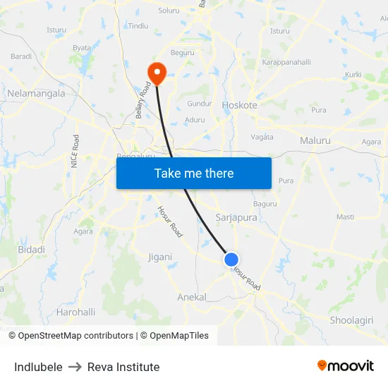 Indlubele to Reva Institute map