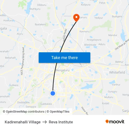 Kadirenahalli Village to Reva Institute map