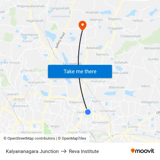 Kalyananagara Junction to Reva Institute map
