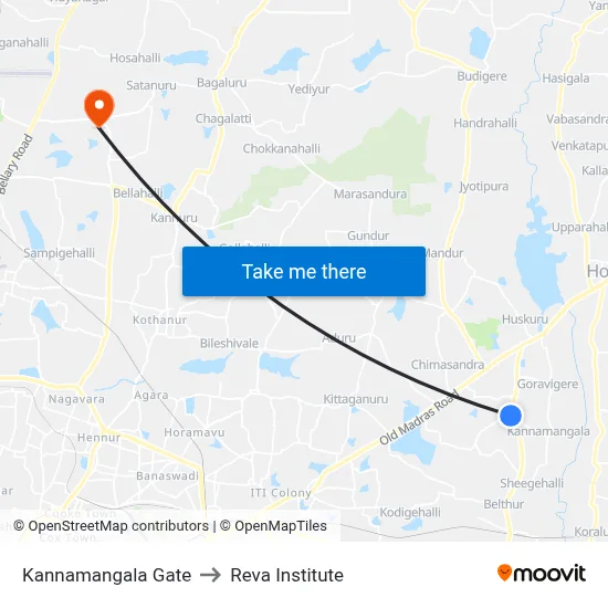 Kannamangala Gate to Reva Institute map