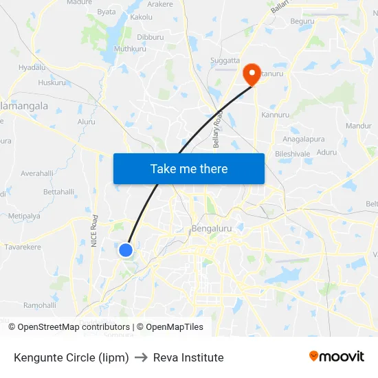 Kengunte Circle (Iipm) to Reva Institute map