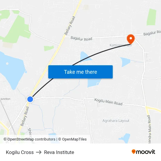 Kogilu Cross to Reva Institute map