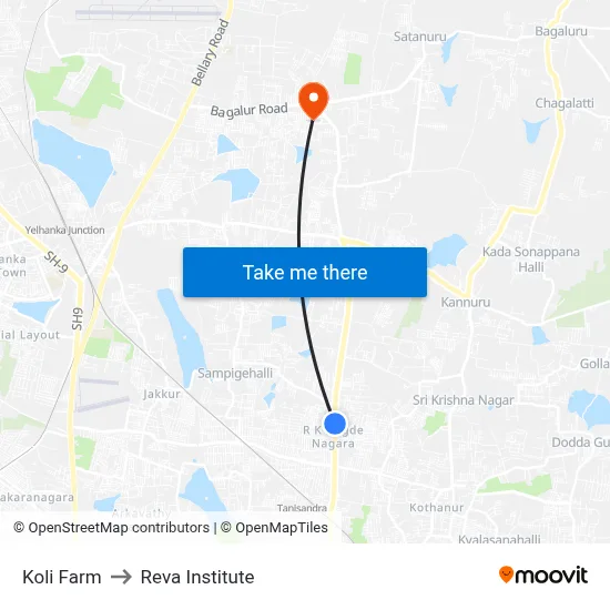 Koli Farm to Reva Institute map