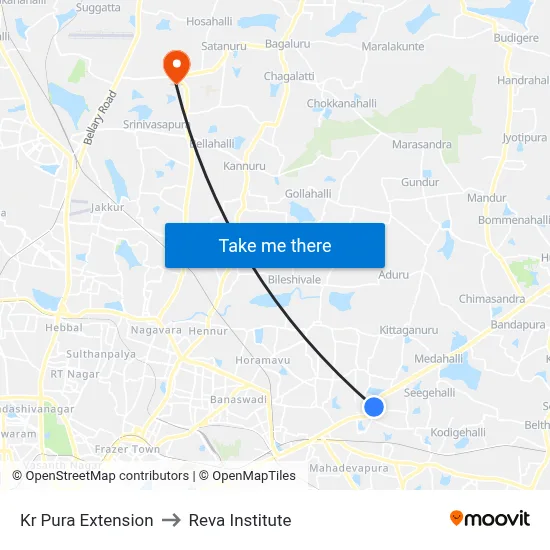 Kr Pura Extension to Reva Institute map