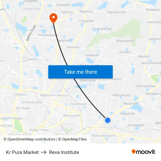 Kr Pura Market to Reva Institute map