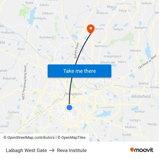 Lalbagh West Gate to Reva Institute map