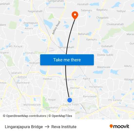 Lingarajapura Bridge to Reva Institute map