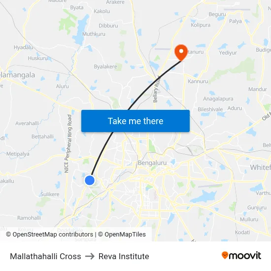 Mallathahalli Cross to Reva Institute map