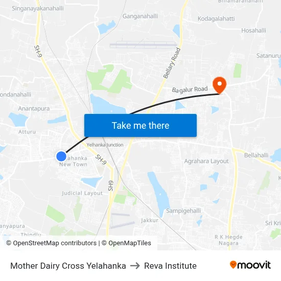 Mother Dairy Cross Yelahanka to Reva Institute map
