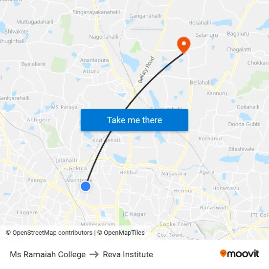 Ms Ramaiah College to Reva Institute map