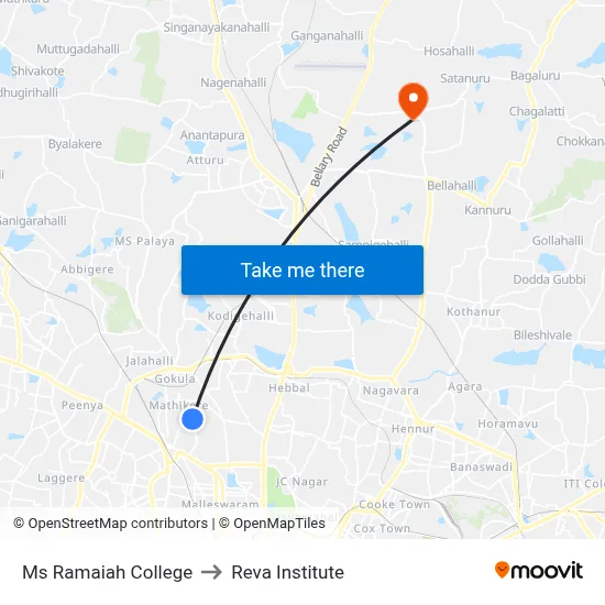 Ms Ramaiah College to Reva Institute map