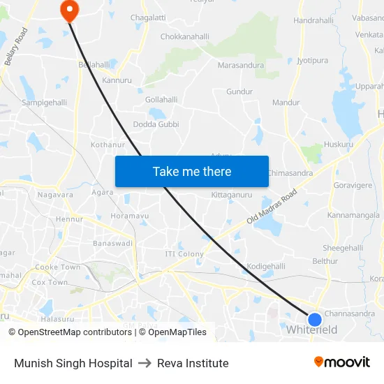 Munish Singh Hospital to Reva Institute map