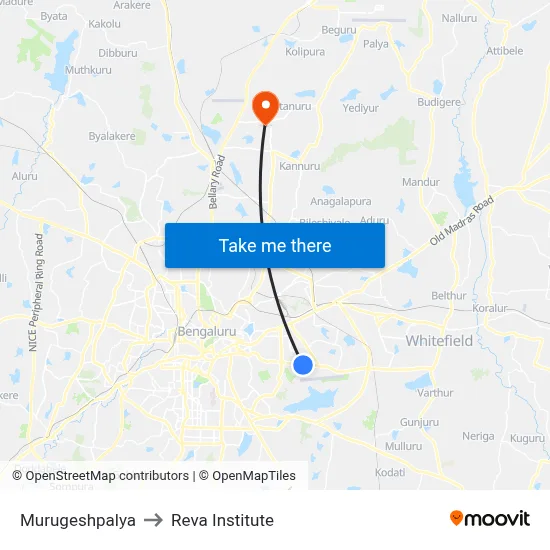 Murugeshpalya to Reva Institute map